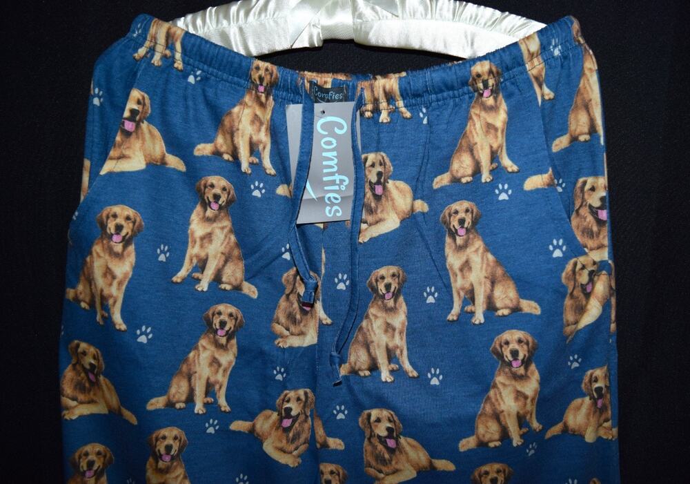 Golden Retriever Dogs Print Pajama Pants Blue Comfies Sleep Lounge Pants Size M